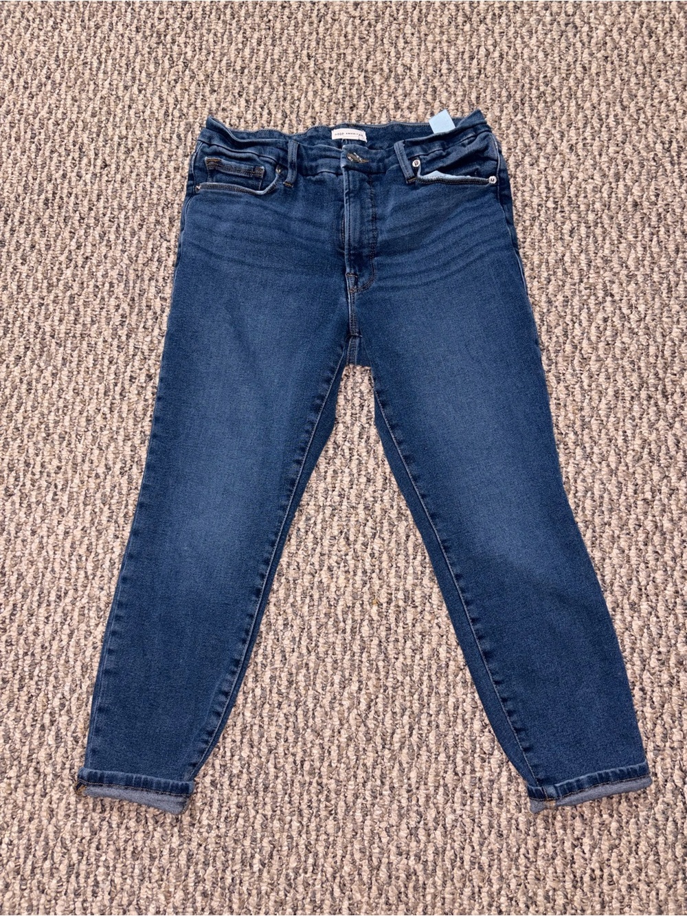 Good American Dark Blue Cropped High-Rise Skinny Jeans